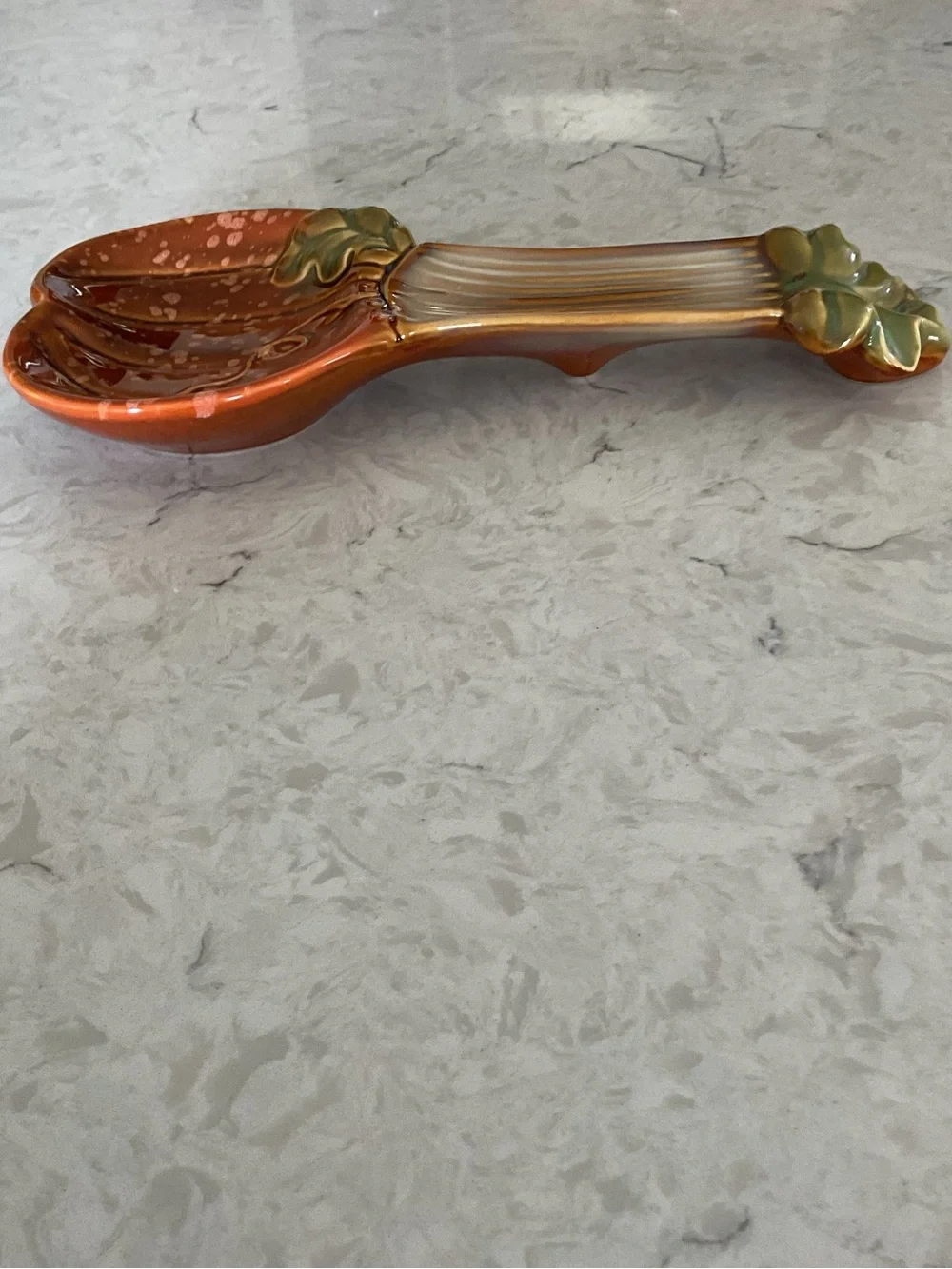 Ceramic Pumpkin Shaped Soon Rest in Rustic Orange & Green 11” Long